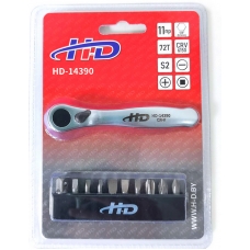 Набор инструментов, трещотка 72T + биты 1/4" (11пр.) "H-D"