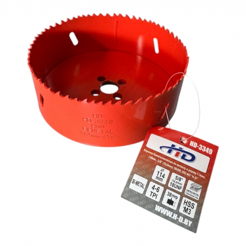 Коронка биметаллическая по металлу и дереву 114мм., L38мм., 5/8 Коронка биметаллическая по металлу и дереву 114мм., L38мм., 5/8