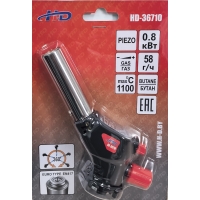 Горелка газовая с пьезоподжигом на цанговый баллон 1100С, 0.8 кВт, 58 г/ч, вращение на 360° "H-D" Горелка газовая с пьезоподжигом на цанговый баллон 1100С, 0.8 кВт, 58 г/ч, вращение на 360° "H-D"
