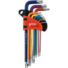 Ключи TORX с отверстием T10-T50  разноцветные (набор 9шт.) S2 HRC58-62 