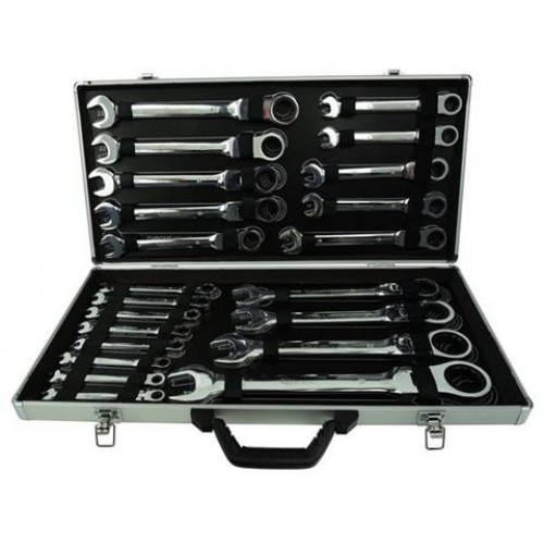 Ключи рожково-накидные шарнирные с трещоткой 6-32мм (набор 22пр.) "Geko"