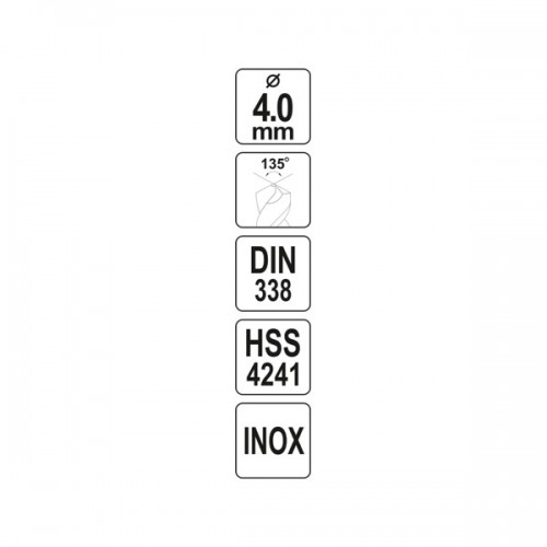 Сверло по металлу (нержавейка, чугун) 4.0мм HSS4241 PREMIUM "Yato"